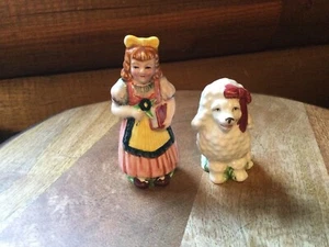 Country Girl with Poodle Salt and Pepper Shakers/Japan Vintage - Picture 1 of 2
