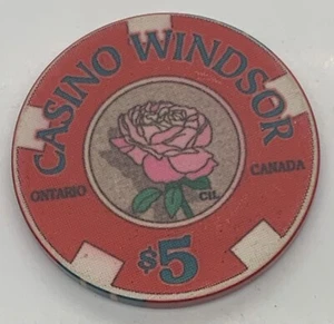Casino Windsor $5 Chip Windsor Ontario Canada Ceramic Rose 1994 - Picture 1 of 3