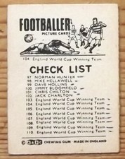 A&BC FOOTBALLERS 1966-67 BLACK & WHITE SMALL NO 104 USED CHECKLIST CARD ENGLAND