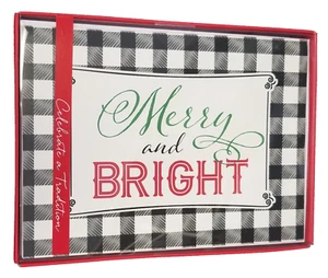 Merry and Bright Buffalo Plaid - Premium Boxed Holiday Cards - 18ct. - Picture 1 of 3