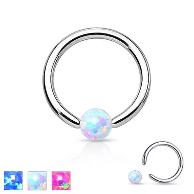 Simulated Opal Surgical Steel Circular Barbell Nose Septum Captive Bead Ring 16g - Image 1 of 4