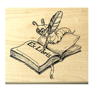 P30 Ex-Libris Book worm rubber stamp WM  - Picture 1 of 2