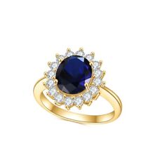 Princess Diana Lab Created Sapphire 14K Gold Plated 925 Sterling Silver Ring