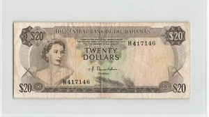BAHAMAS $20 Dollar 1974, P-39a Central Bank, Sign: Donaldson, Scare.  K5 - Picture 1 of 2