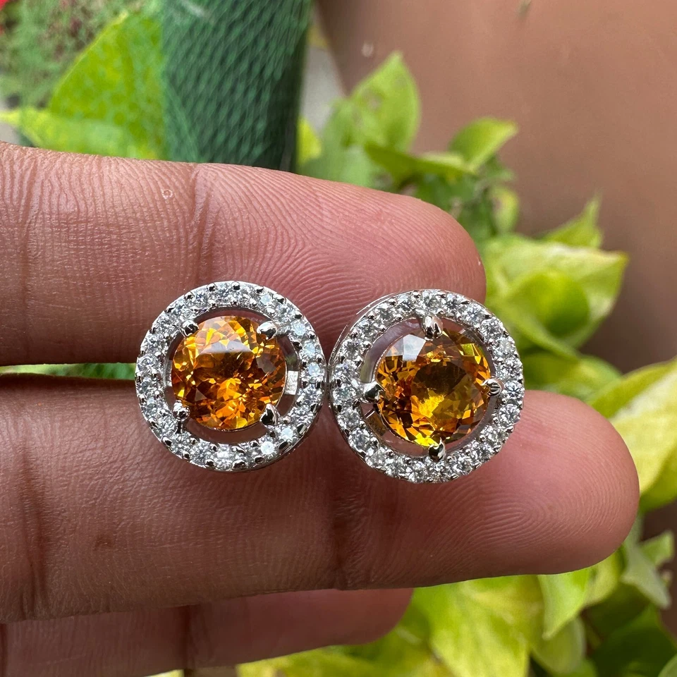 Brincos de safira laranja natural 25 quilates prata 925 pedra preciosa 52 - Imagem 1 de 4