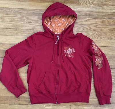 Disney Mickey Mouse Estampado Floral Cremallera Sudadera con Capucha Roja Mujer Talla XL Foto 1 de 4