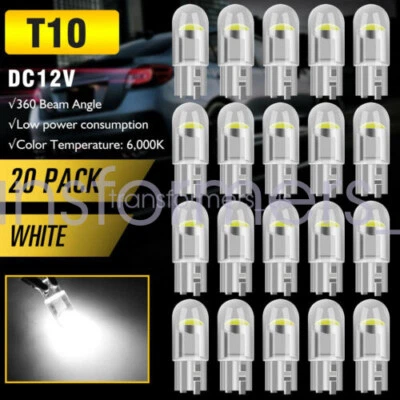 20PCS Super White T10 168 W5W 2825 LED License Plate Interior Light Bulb 6000K - Image 1 of 4