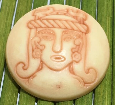 Vintage Large Medieval Woman With Crown Carved Dyed Plastic Shank Button 1-3/16" - Image 1 of 4