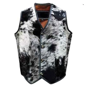 Cowhide Leather Vest Real Natural Hair On Leather Vest & Waistcoat - Picture 1 of 3