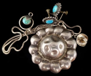 Vintage Sterling Mexican Southwestern Jewelry Lot Brooch Necklace Pendant Etc - Picture 1 of 1