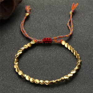 Handmade Tibetan Buddhist Braided Cotton Copper Beads Lucky Rope Bracelet Gift - Picture 1 of 10