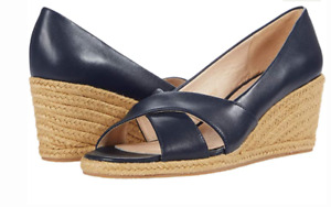 Jack Rogers Leather Palmer Espadrille Wedge in Navy Criss-Cross Size 8 M