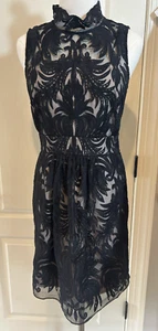 Yoana Baraschi Anthropologie Black Lace Tulle Silk Dress Size 4 high neck - Picture 1 of 9