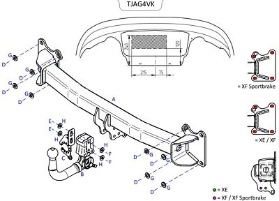 Barra de remolque automotriz desmontable vertical Towtrust para sedán Jaguar XE 2015-en adelante Foto 1 de 4