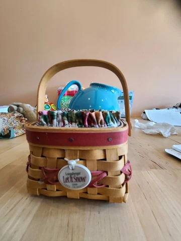 Longaberger Tree Trimmins Small Basket - Let it Snow Liner/Protector/Ceramic Tag Cover