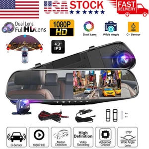 1080P HD Rearview Mirror Car DVR Dual Dash Cam Camera Front Rear Video Recorder - Picture 1 of 12
