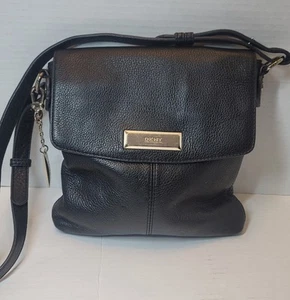 Bolso Bandolera de Cuero DKNY Negro Solapa Mensajero Ajustable Bolso de Hombro - Imagen 1 de 8