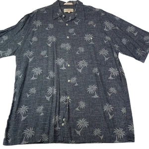 Campia Moda Button-Up Hawaiian Shirt Palm Print Short Sleeve Grey Mens L - Picture 1 of 6