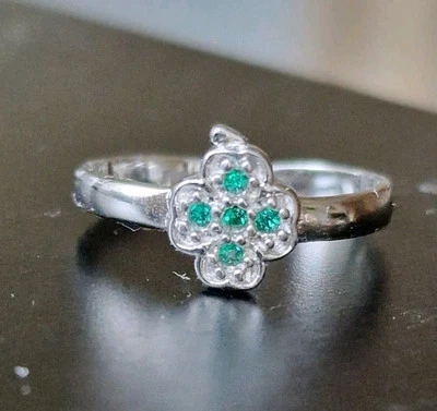 Zehenring Fußschmuck verstellbar 925er Sterlingsilber 5 Grüne Zirkonia Kleeblatt - Bild 1 von 2
