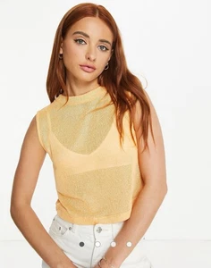 ASOS DESIGN RELAXED SLEEVELESS TANK IN TEXTURE IN ORANGE, WOMEN’S, UK 8 - Picture 1 of 5