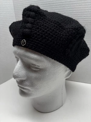 Womens Kate Spade Black Wool Acrylic Blend Crochet Knit Beret Hat Designer - Image 1 of 4