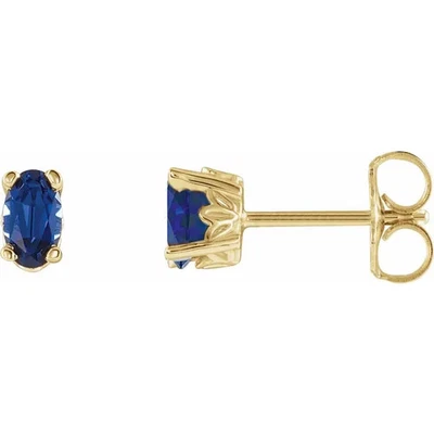 14K Yellow Lab-Grown Blue Sapphire Earrings - Image 1 of 2
