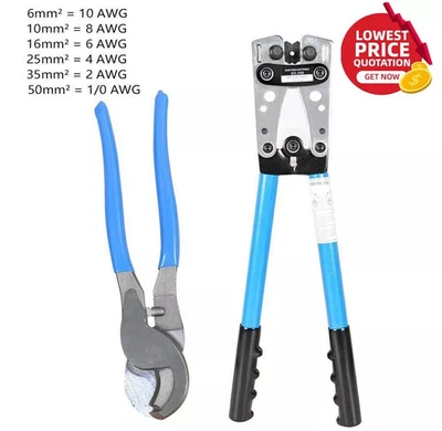 Battery Cable Lug Crimping Tool Wire Crimper With Cable Cutter for 10-0 AWG - Image 1 of 4