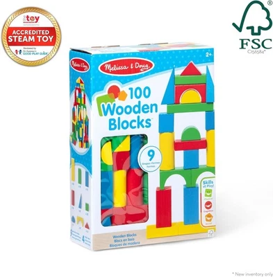 100 peças blocos de construção de madeira Melissa & Doug conjunto de brinquedos brinquedos clássicos crianças novo - Imagem 1 de 4