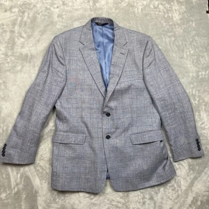 Jos. A. Bank Wool Linen Silk Blazer Men’s 44R Blue Check Sport Coat 2 Button - Picture 1 of 7