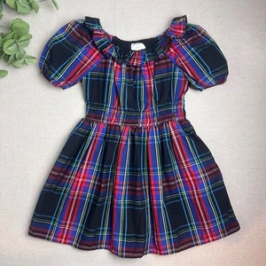 J. Crew Crewcuts Girls' Size 5 Puff Sleeve Dress Black Stewart Tartan Plaid - Picture 1 of 14