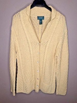 Редкий винтажный Ralph Lauren эксклюзивный ручной вязки мягкий желтый свитер кардиган размер Lrg - Изображение 1 из 4