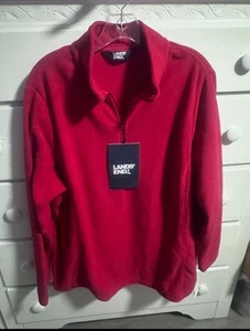 Lands End Sweater Mens Large Red Fleece Pullover Adult Quarter Zip Casual 2XL - Picture 1 of 8