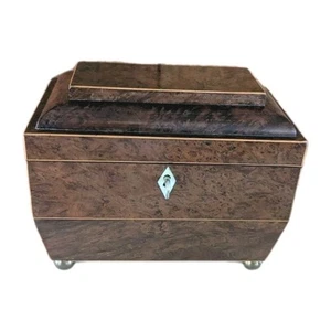Antique English Burlwood Sarcophagus Tea Caddy Inside Lids Regency - Picture 1 of 18