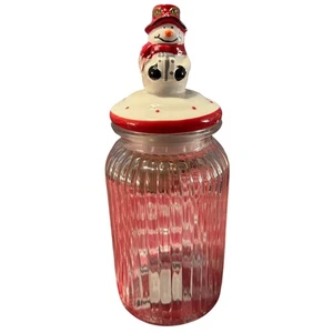 NEU Winter Weihnachten Schneemann Glas Kanister Glas mit Deckel 42,3 flüssige Unzen/1,25 Liter - Bild 1 von 6