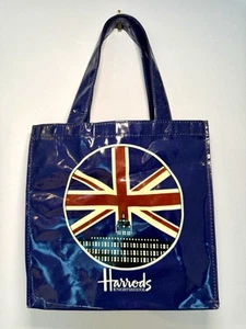 Vintage Harrods Knightsbridge Tote Union Jack Design Cotton PVC 10”x10” London - Picture 1 of 14
