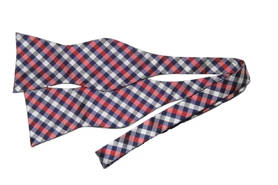 Tommy Hilfiger Silk Bow Tie Red White Blue Lattice Check Men's - Image 1 of 2