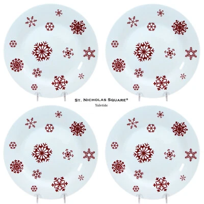 St. Nicholas Square YULETIDE 9" Salad Plate Set 4Pc White Red Snowflakes - Image 1 of 4