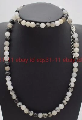 Nuevo 6/8/10mm Cuarzo Negro Rutilado Redondo Piedras Preciosas Cuentas Collar Pulsera Conjunto Foto 1 de 4