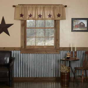 Arpillera con Plantilla Borgoña Estrellas VALANCE 16x60 Sin Forro Country Primitivo Rústico - Imagen 1 de 6