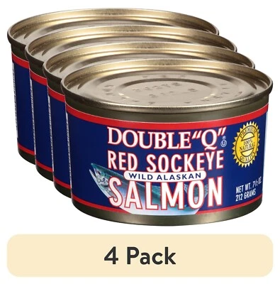 DOUBLE "Q" 4 Cans Double “Q” Brand Red Sockeye Wild Alaskan Salmon 7.5oz - Free Shipping!