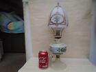 Stylish vintage painted glass table lamp with glass shade & cast iron stand  WOW