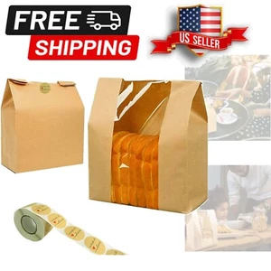 High-Quality 100-Pack Kraft Paper Bakery Bags with 'Homemade With Love' Stickers - Picture 1 of 8