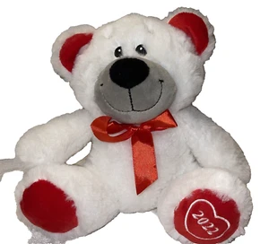 American Greetings Stuffed Plush Animal 2022 White Bear Red Ears Feed & Bow Kid - Picture 1 of 5