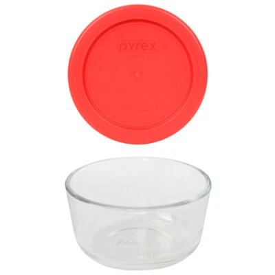 Pyrex (1) 7202 cuenco de vidrio de 1 taza y (1) tapa de plástico rojo de 7202 piezas Foto 1 de 4