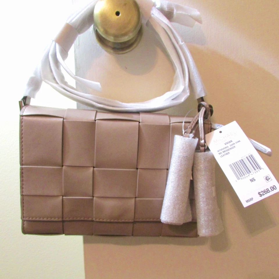 Michael Kors Vivian Woven Leather Medium Messenger Dark Dune 30t6gvem2l