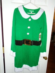 Tis the Season Suéter Tejido Verde Diseño Elfo Papá Noel Escote de lana Nuevo con Etiquetas L - Imagen 1 de 2