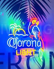 Corona Light Beer Parrot Palm Tree Acrylic 17"x14" Neon Lamp Sign Light Bar Open