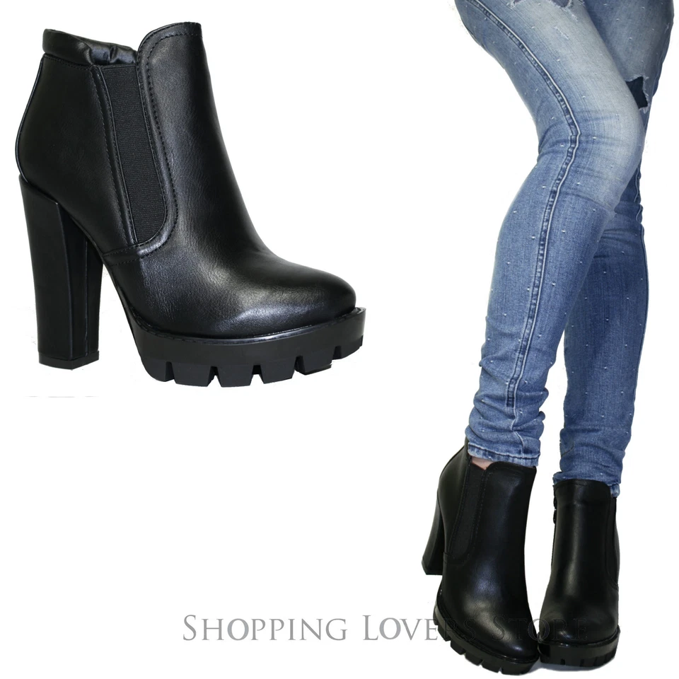 SCARPE Donna Stivali Stivaletti Anfibi Tronchetti Elasticizzati TACCHI ALTI T62 - Immagine 1 di 1