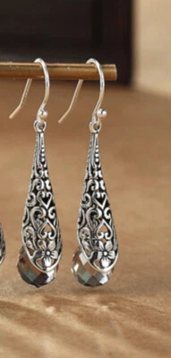 B09 Orecchini Decorati Con Mantello In Quarzo Fumè Marrone Argento Sterling 925 - Immagine 1 di 3