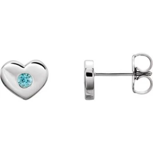 Natural Blue Zircon Heart Earrings In Platinum - Picture 1 of 2